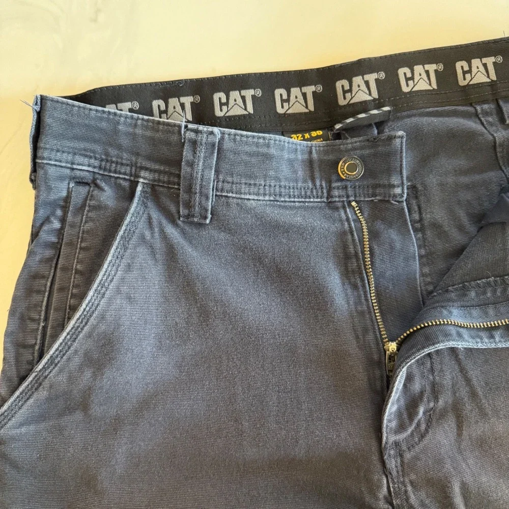 CAT Caterpillar Mens 32x30 Navy Blue Canvas Work Pants Straight Leg Stretch